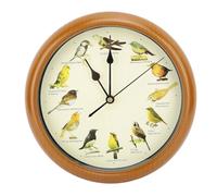 Tnfeeon Horloge Murale avec Chants d'oiseaux, Originale, avec 12 Oiseaux Chanteurs Indigènes, Temps de Silence la Nuit, Enregistrements Naturels Originaux, Décoration D'intérieur, (Brown)