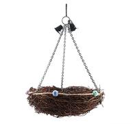 Tnfeeon Jouet de Cage à Oiseaux Naturel, Nid à Mâcher Multifonctionnel avec Deux Cloches pour Perruches Calopsittes Perroquets Encourage l'instinct Sain Réduit l'ennui Favorise la Stimulation