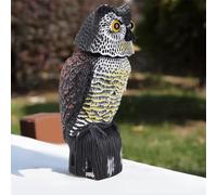 Tnfeeon Leurre Hibou, Apparence Réaliste avec Tête Mobile et Fonction Vocale, Dissuade Les Oiseaux et Les Rongeurs, Utilisation dans Le Jardin Extérieur, Installation Facile et Protection Toute