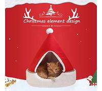 Tnfeeon Lit de Maison pour Chat en Forme d'arbre de Noël en Tissu de Coton PP Doux, Tente Confortable pour Animaux de Compagnie pour Chats d'intérieur et Petits Chiens jusqu'à 18 Livres, Coussin