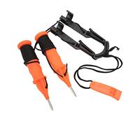 Tnfeeon Lot de 2 Pics de Pêche sur Glace Compacts, Poinçons de Sauvetage sur Glace en Acier Inoxydable avec Poignées Flottantes Orange et Sifflet d'urgence, Cordon Rétractable pour Pêcheurs sur et