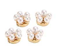 Tnfeeon Lot de 4 Cache-boutons Dorés pour Manchettes, Perles Florales, Alliage de Cuivre et de Zinc avec Centre en en Perles ABS, sans Couture, à Clipser pour Chemises, Robes, Costumes pour Femmes
