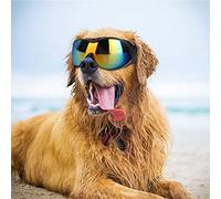 Tnfeeon Lunettes de Soleil pour Chien UV400 Lentille en Polycarbonate Coupe-Vent Bouclier Anti-poussière Bande élastique Réglable pour Les Races de Taille Moyenne et Grande Aventures en Plein Air