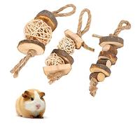 Tnfeeon Mâcher Les Jouets pour Les Hamsters, 3pcs Wood Demains Care Toys pour la Dentition, Faire de l'exercice, Réduire Stress Hamster de Lapin Cobayes