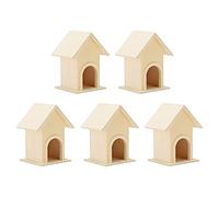 Tnfeeon Mangeoire à Oiseaux en Bois Non Peinte, 5 Pièces, Artisanat pour Petits Oiseaux, Décoration de Jardin Extérieur, Maison d' Sauvages, Nichoir en Bois pour Nichoirs à pour l'Extérieur