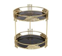 Tnfeeon Organisateur de Maquillage, Organisateur de Soins de la Peau à 2 Niveaux en Or Noir avec Rangement Rotatif en Verre de Fer, 8,5 X 9,3 Pouces, étagère de Comptoir de vanité pour Salle de Bain,