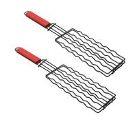 Tnfeeon Paniers à Grillades Poignée en Bois Support de Barbecue pour Griller les Pique-niques de Camping dans la Cour Pince à Mailles de Fer Antiadhésive 2 Pièces Le Panier à Hot-dog Peut Contenir 6