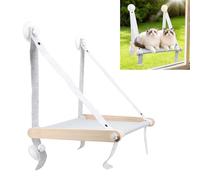 Tnfeeon Perchoir de Fenêtre pour Chat, Hamac Pliable pour Fenêtre, Siège Souple, Lavable en Machine, Cadre en Bois Massif, 4 Ventouses, Poids de Charge jusqu'à 13,22 LB