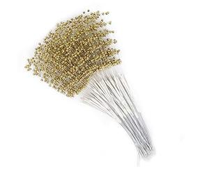 Tnfeeon Perles Blanches 100 Pièces, Ficelle Perlée Argentée pour Décoration de Mariage, Artisanat Floral DIY, Accessoires Faits à la Main pour Fête Nuptiale (Gold)