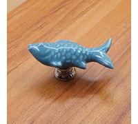 Tnfeeon Poignée de Tiroir en Céramique en Forme de Poisson, Bouton de Traction en Alliage de Zinc, Lignes Douces, Design élégant pour Armoires et Tiroirs (BLUE)