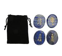 Tnfeeon Reiki Symboles Stones, 4pc Set de Pierres de Cristal Lissées avec Symboles Gravés à la Main pour la Guérison D'énergie Méditation Chakra Balancing et Décoration Intérieure (Lapis lazuli)