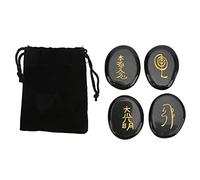 Tnfeeon Reiki Symboles Stones, 4pc Set de Pierres de Cristal Lissées avec Symboles Gravés à la Main pour la Guérison D'énergie Méditation Chakra Balancing et Décoration Intérieure (BLACK)