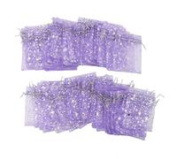 Tnfeeon Sac en Maille Transparente à Cordon de Serrage, Motif d'étoile, Sac Cadeau en Organza pour Mariage, Bonne Pochette à Bijoux et Porte-friandises, 50 Pièces (PURPLE)