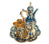 Tnfeeon Service à thé Turc - Expérience de thé Turque Traditionnelle, Ensemble de Pots en Métal Vintage avec 6 Tasses, fabriqué en Alliage de Zinc Résistant, Service Complet avec Pot à Vin, Tasses