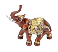 Tnfeeon Statue avec Tronc vers Le Haut, Motif Grain de Bois, Décoration de Bureau, Maison, Centre de Table, Ornement pour Salon, Chambre à Coucher, Bureau, Statue d'éléphant Porte-Bonheur en Résine