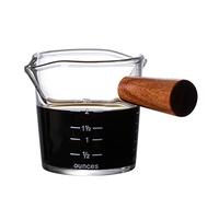 Tnfeeon Tasse à Lait à Double Bouche avec Poignée en Bois, Verre à Haute Teneur en Borosilicate, Tasse à Mesurer Durable avec échelle Précise pour les Amateurs de café et de Lait (#2)