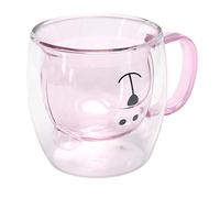 Tnfeeon Tasse en Verre en Forme d'ours de 250 Ml, Tasse Isolée à Haute Teneur en Borosilicate pour le thé Chaud, le café glacé et les Boissons au Lait pour la Maison et le Bureau (PINK)