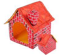 Tnfeeon Tente de Lit Souple Pliable pour Animaux Domestiques, pour Chats et Chiens, Maison Intérieure Amovible et Lavable avec Cheminée en Brique Rouge, Portable, Adaptée aux Chiots et Chatons (rouge)