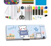 Tnfeeon Trousse à Crayons de Grande capacité, Organiseur à Deux Niveaux avec Fermeture Magnétique, étui en Plastique pour Fournitures Scolaires, Motif de Dessin animé élégant, Convient aux Stylos