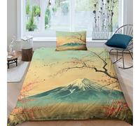 TNFHSOFT 3D La Montagne Housse De Couette Parure De Lit, Japonais Imprimé Microfibre Ensemble De Literie avec Housses De Couettes Taies D'oreillers Single(135x200cm)