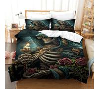 TNFHSOFT 3D Métaux Lourds Housse De Couette Parure De Lit, Gothique Imprimé Microfibre Ensemble De Literie avec Housses De Couettes Taies D'oreillers Single(140x200cm)