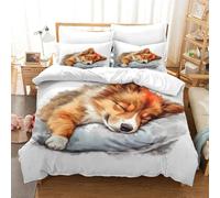 TNFHSOFT 3D Shetland Sheepdog Housse De Couette Parure De Lit, Mignon Petit Chien Imprimé Microfibre Ensemble De Literie avec Housses De Couettes Taies D'oreillers King（220x240cm）