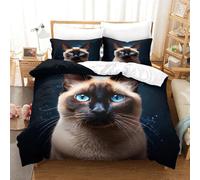 TNFHSOFT 3D Siamois Le Chat Housse De Couette Parure De Lit, Imprimé Microfibre Ensemble De Literie avec Housses De Couettes Taies D'oreillers King（220x240cm）