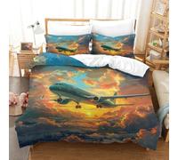 TNFHSOFT Avion Housse De Couette À Motif, 3 Pièces Ensemble De Parure 100% Microfibre Douce Et Agréable King（220x240cm）