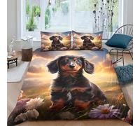 TNFHSOFT Chien Teckel Ensemble De Literie 3 Pièces Imprimée À 3D Housse De Couette en Microfibre Douce avec Hypoallergique Convient Aux Adolescents Double（200x200cm）