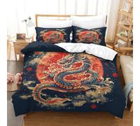 TNFHSOFT Ensemble De Draps 3 Pièces 1x Housse De Couette Et 2 Taies, Bedding Microfibre Dragon Japonais Parure De Lit, King（220x240cm）