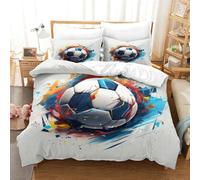 TNFHSOFT Football 3D Parure De Lit Housse De Couette,Programme pour Enfants Housse Couette 3pcs pour Adultes Et Enfants Microfibre Douce Single（140x200cm）