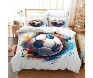 TNFHSOFT Football 3D Parure De Lit Housse De Couette,Programme pour Enfants Housse Couette 3pcs pour Adultes Et Enfants Microfibre Douce Single（140x200cm）