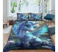 TNFHSOFT Housse De Couette 3D Kawaii La Licorne, Douce Microfibre Hypoallergique avec Taies d'oreiller, Parure De Lit 3 Pièces Dessin animé pour Adultes Adolescents Enfants Double（200x200cm）