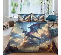 TNFHSOFT Housse De Couette 3D Le Dragon Volant, Douce Microfibre Hypoallergique avec Taies d'oreiller, Parure De Lit 3 Pièces pour Adultes Adolescents Enfants Double（200x200cm）
