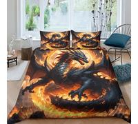 TNFHSOFT Housse De Couette 3D Le Dragon Volant,Le Dragon de feu Literie Et Taie d'oreiller en Microfibre,3 Pièces,Parure De Lit en pour Adultes Adolescent Enfants Double（200x200cm）
