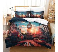TNFHSOFT Housse De Couette 3D Vue de la Ville de Londres, Douce Microfibre Hypoallergique avec Taies d'oreiller, Parure De Lit 3 Pièces pour Adultes Adolescents Enfants King（220x240cm）