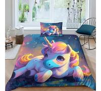 TNFHSOFT Kawaii La Licorne 3D Housse De Couette, Parure De Lit, Microfibre Douce 3pcs Single（135x200cm）