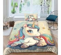 TNFHSOFT Kawaii La Licorne Housse De Couette 3D Parure De Lit Motif,Dessin animé Enfants Housse De Couette Et Taies d'oreiller Microfibre Douce pour Adultes Enfants Adolescents 3pcs Single（135x200cm）