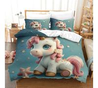 TNFHSOFT Kawaii La Licorne Sets De Housses De Couettes 3D,Dessin animé Ensemble De Literie avec Housses De Couettes Et Assortie Taie d'oreiller, pour Lit Single（140x200cm）