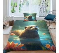 TNFHSOFT La Loutre Housse De Couette 3D Literie Housse De Couette Confortable avec Taies d'oreiller Parure Textile De Maison pour Adolescent Enfant Single（135x200cm）