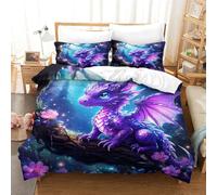 TNFHSOFT Le Dragon Violet Housse De Couette Imprimée 3 Pièces en 3D Housse De Couette avec Fermeture À Glissière pour Enfants, Garçons Et Adolescents, en Microfibre Single(140x200cm)