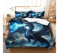 TNFHSOFT Le Dragon Volant Ensemble De Literie 3 Pièces 3D Imprimé Housse De Couetteavec avec Fermeture Éclair Microfibre Douce Convient Aux Adolescents Single（140x200cm）