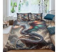 TNFHSOFT Le Dragon Volant Housse De Couette De Housse De Couette Imprimé en 3D Microfibre 3 Pièces avec Fermeture À Glissière pour Enfants Et Adolescents Double（200x200cm）