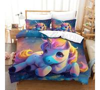 TNFHSOFT Mode Unique Sets Housse De Couettes Imprimée Kawaii La Licorne 3D,Parure De Lit Douce en Microfibre Hypoallergique avec Star du Dessin animé Adultes Adolescents Enfants,