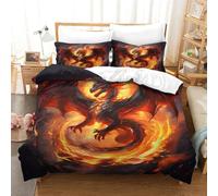 TNFHSOFT Mode Unique Sets Housse De Couettes Imprimée Le Dragon Volant 3D 2 Pièces Style Nordique Le Dragon de feu Housse De Couette en Microfibre Convient Aux Ados Et Adulte King（220x240cm）