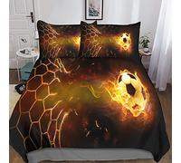 TNFHSOFT Parure De Lit 3 Pièces Football Housse De Couette Douce,Star du La Flamme Impression 3D en Microfibre Hypoallergique avec Taies d'oreiller Literie en,pour Adultes Enfants King（220x240cm）
