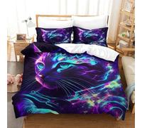 TNFHSOFT Parure De Lit Le Chat Mignon Imprimé Housse De Couette Douce 3D Star du Animaux Imprimé Literie en Microfibre Hypoallergique,pour Adultes Enfants Filles Single(140x200cm)