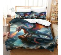 TNFHSOFT Parure De Lit Le Dragon Volant Motif,Housse De Couette avec Taies d'oreiller 3D Les Stars du Imprimé Literie en Microfibre,pour Garçons Filles Single（140x200cm）
