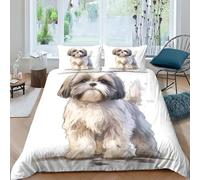 TNFHSOFT Shih Tzu Ensemble De Housses De Couette 3D 3 PCs Ensemble De Literie en Microfibre Douce Et Taies d'oreiller avec Fermeture À Glissière pour Enfants, Adolescents Et Enfants Double（200x200cm）