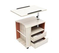 TNGBXR Table de chevet réglable en hauteur avec 4 roues universelles, plateau de table réglable et 2 tiroirs, pour salon, bureau et chambre à coucher, en bois d'érable blanc